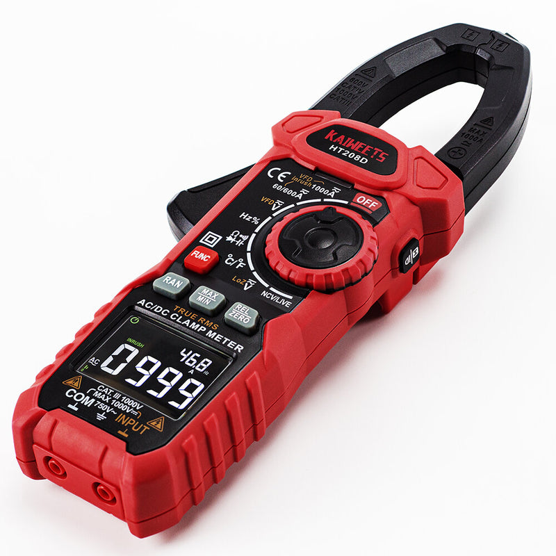 EU US Direct KAIWEETS HT208D Inrush Clamp Meter T-RMS 6000 Counts AC/DC 1000V True RMS Precision NCV Detection LED Flashlight Best Multimeter for Labs and Industries