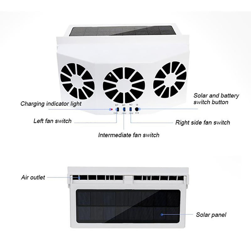 Car Solar Powered Exhaust Fan Car Gills Cooler Auto Ventilation Fan Dual-mode Power Supply