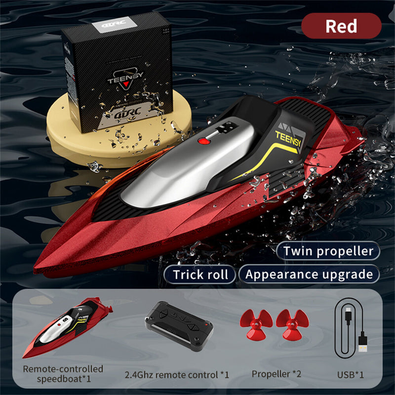 4DRC S5 RTR 2.4G RC Boat Mini Speedboat Dual Motors One-Key Capsized Reset Waterproof LED Light Racing Remote Control Stunt Vehicles Models Twin Propeller Toys