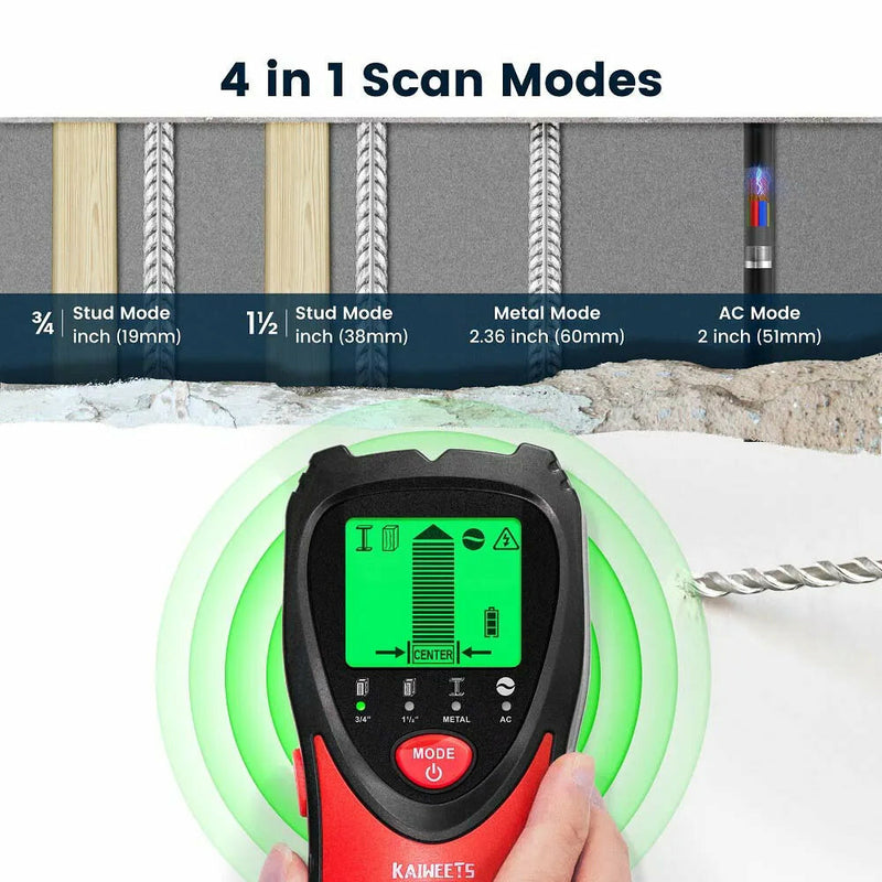 US EU Direct KAIWEETS KES01 Stud Finder Wall Scanner with Tricolor Backlight 5-in-1 Functionality for Metal Wood AC Wires Detection Safety Priority High Accuracy with Comprehensive User Manual Home Improvement Tool