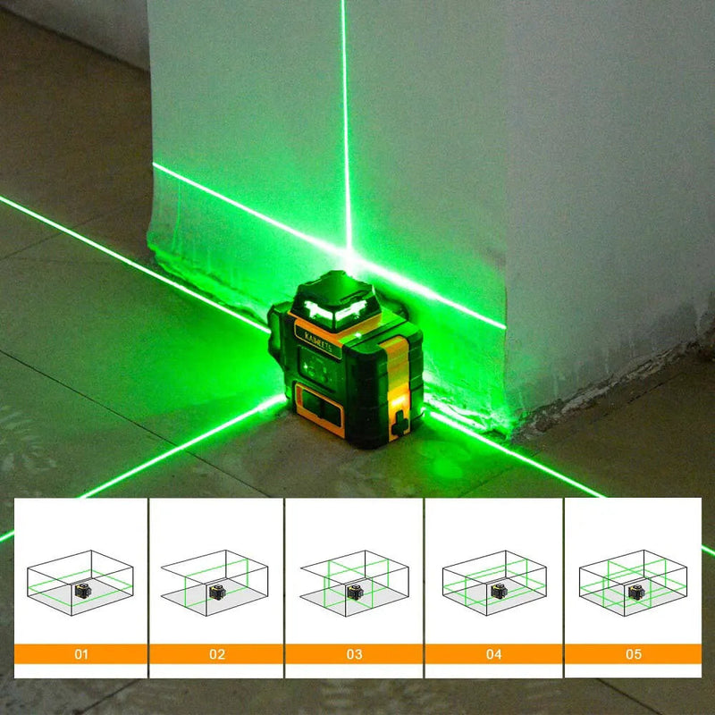 EU Direct KAIWEETS KT360A 3x360 Green Line Laser Level with Rechargeable Battery 196ft Distance IP54 Waterproof Best for Outdoor Measurement