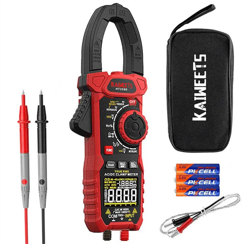 EU US Direct KAIWEETS HT208D Inrush Clamp Meter T-RMS 6000 Counts AC/DC 1000V True RMS Precision NCV Detection LED Flashlight Best Multimeter for Labs and Industries