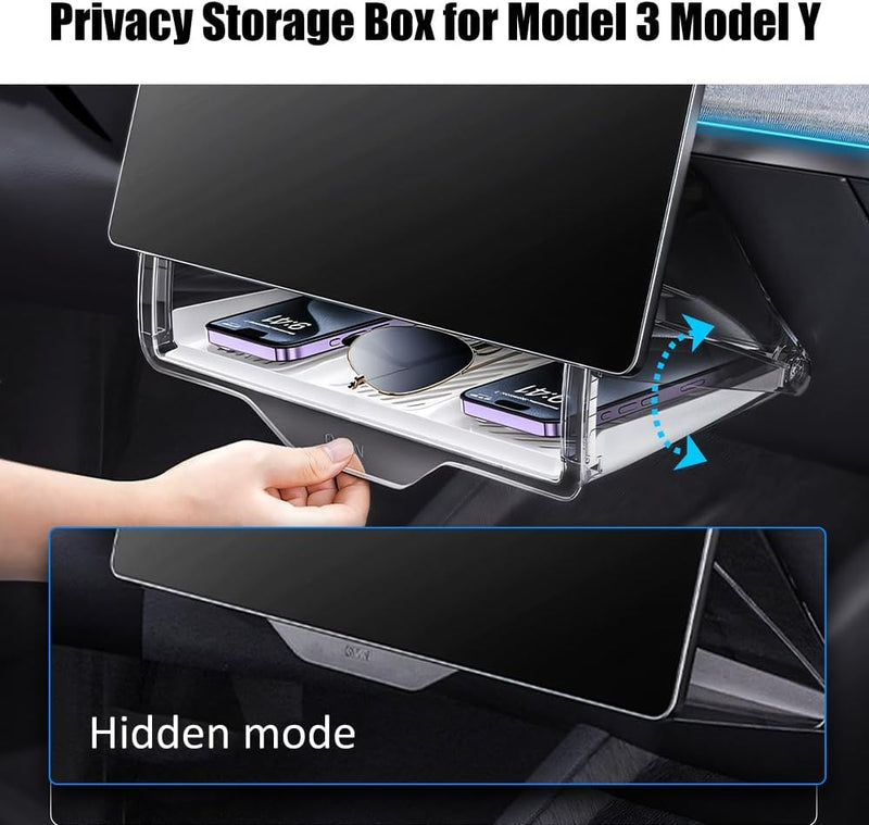 CLOUDMALL for Tesla Model 3/Y Under Screen Storage, Hidden Storage Tray Compatible for 2016-2024 Model Y Model 3 Accessories, Hidden Privacy, Space Saver, 1PC