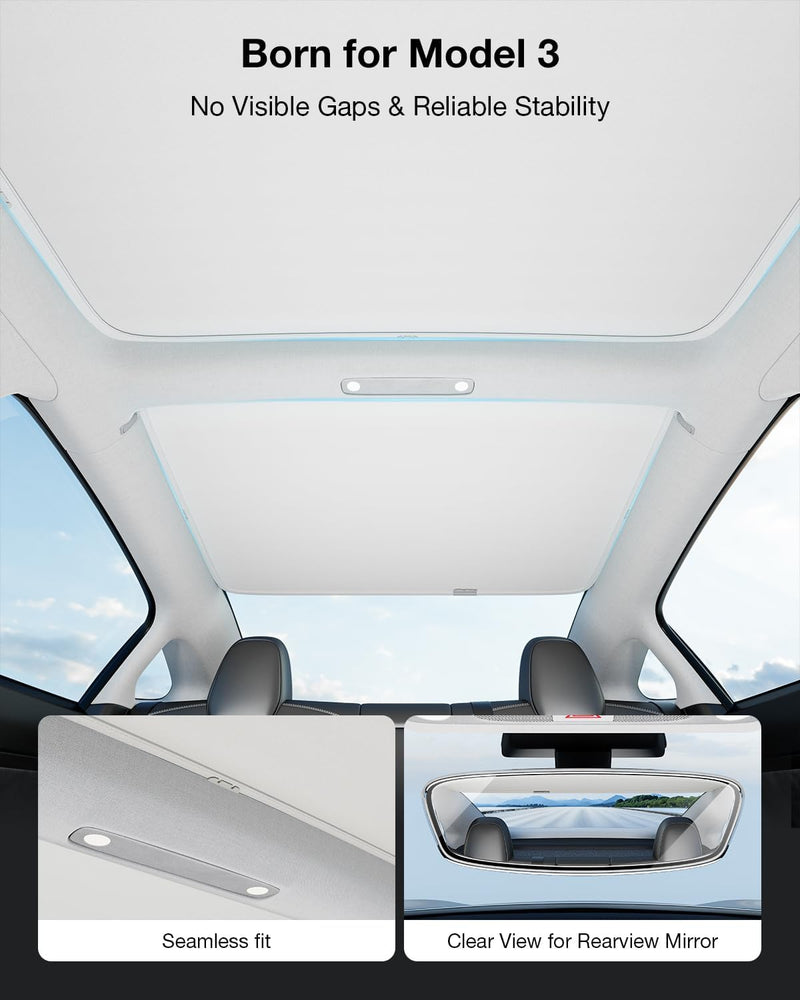 Upgrade Accessories Tesla Model 3 Sunshade Sunroof [OEM-Designed, Blocks 99% UV] Foldable Sunshade with Storage Bag, Light-Tight and Never Sag, for Tesla Model 3 2020~2023 - Gray