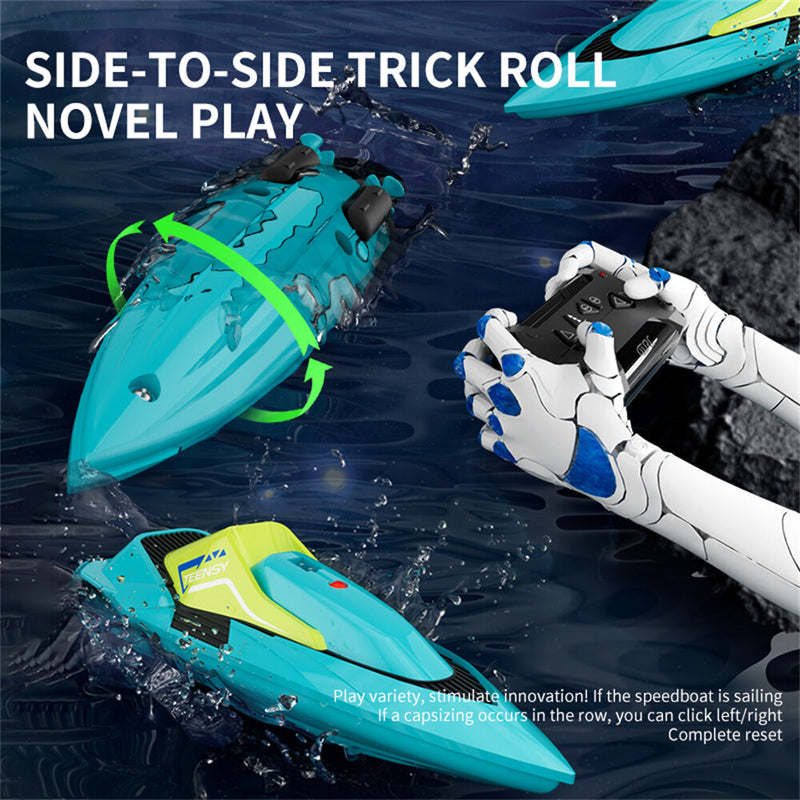 4DRC S5 RTR 2.4G RC Boat Mini Speedboat Dual Motors One-Key Capsized Reset Waterproof LED Light Racing Remote Control Stunt Vehicles Models Twin Propeller Toys