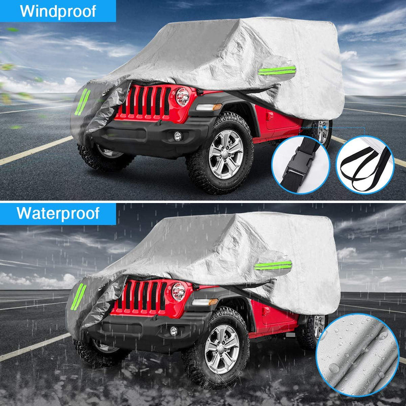 ELUTO Car Cover Wrangler Cover 2 Door Waterproof All Weather Upgrades Covers Waterproof Protection Outdoor Car Cover with 2 Gust Straps Fits up to 170''(170x75x60'')