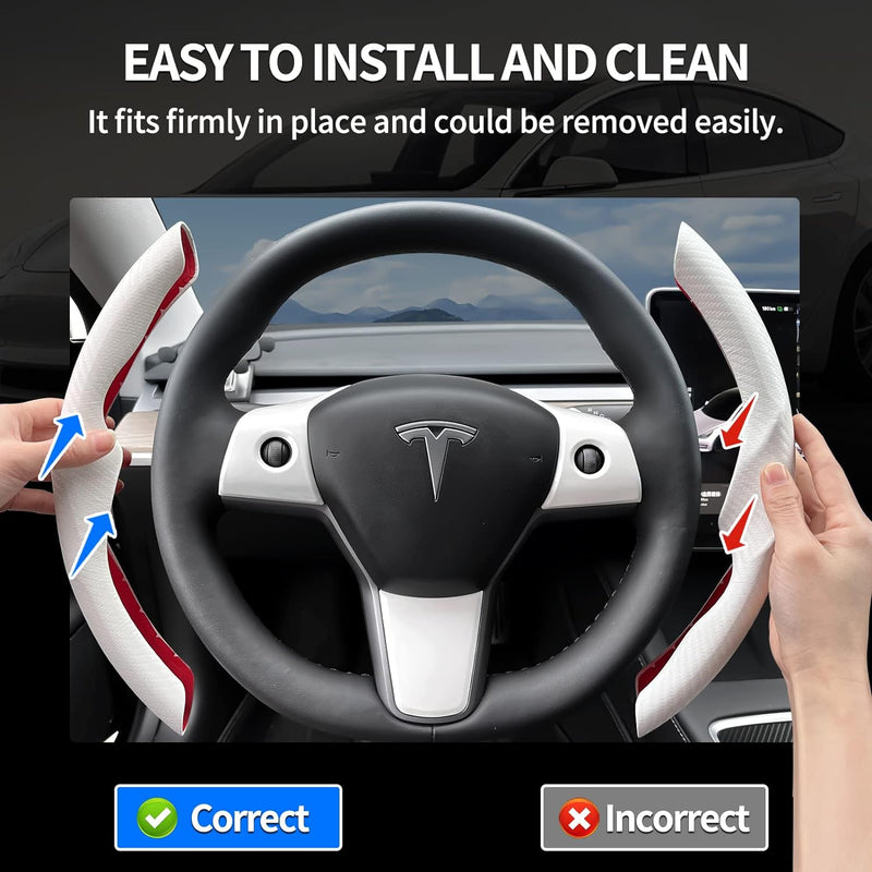 Uxcer Tesla Model 3 / Y Steering Wheel Cover, Carbon Fiber Tesla Steering Wheel Protector Cover & ABS Steering Wheel Wrap Kit for 2016-2023 Tesla Model 3 / Y Accessories White, Gifts for Tesla Owners