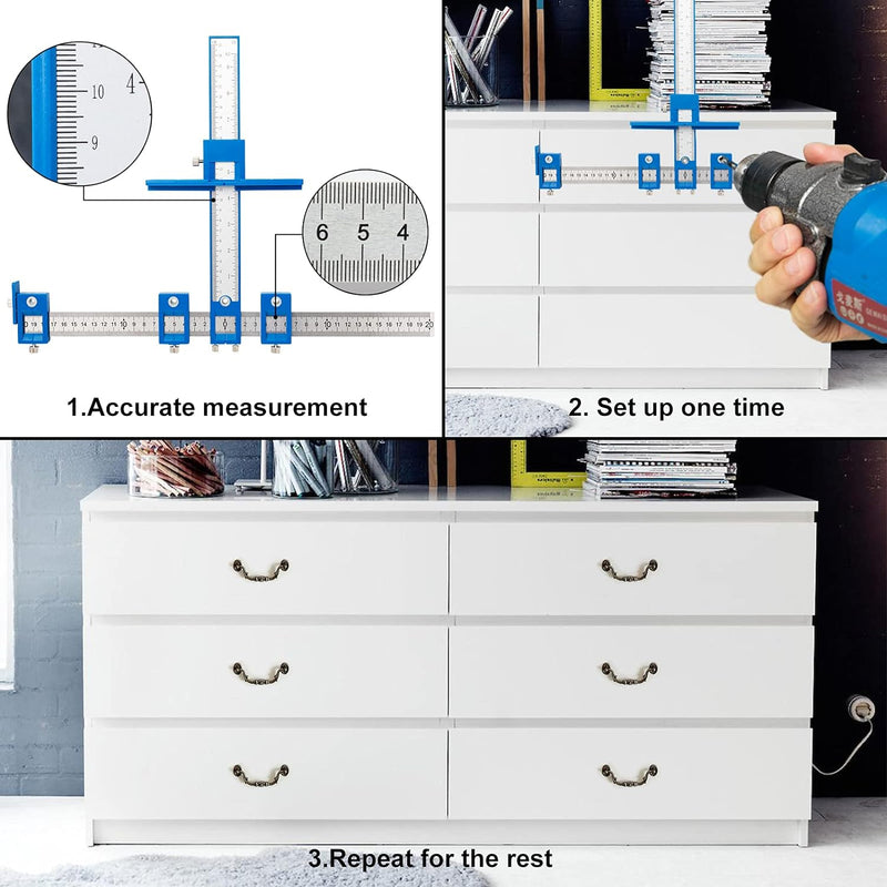 Cabinet Hardware Jig, Punch Locator Drill Guide,Wood Drilling Dowelling Guide for Installation of Handles Knobs on Doors and Drawer, Cabinet Template Tool for Handles and Pulls
