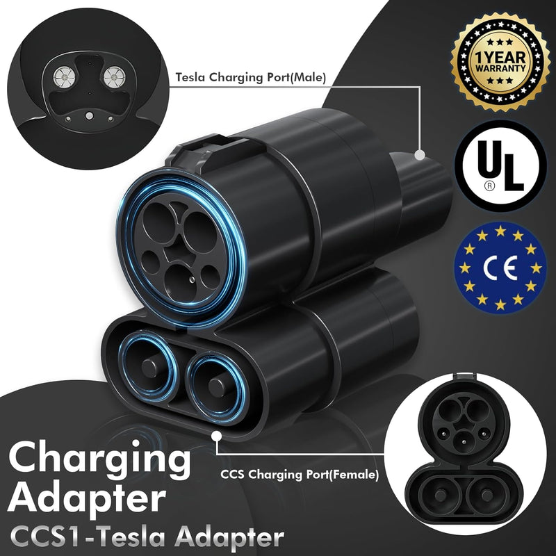 EVPEIWE CCS to Tesla Adapter, CCS1 to Tesla Charger Adapter for Model 3/Y/S/X Cybertruck, CCS Charger Adapter 400A DC Fast Charging Compatible with Level 3 Fast Charging Station with CCS Plug, IP55