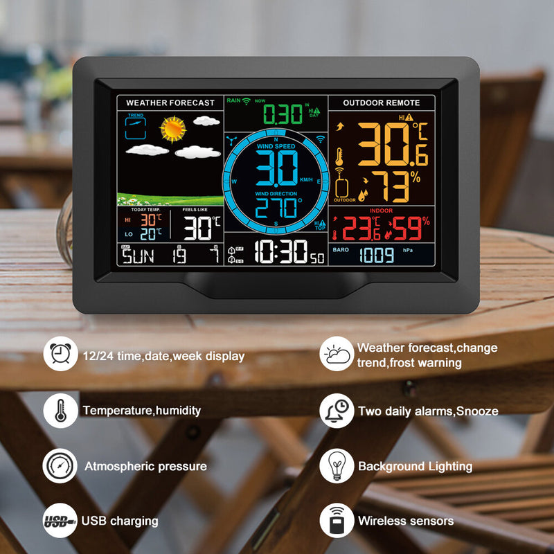 Digital Weather Station with Temperature Humidity Barometric Pressure Wind Speed and Rainfall Measurement Accurate Home Weather Monitoring for Indoor and Outdoor Use Enhanced Forecasting and Alerts Long-Range Wireless Connectivity