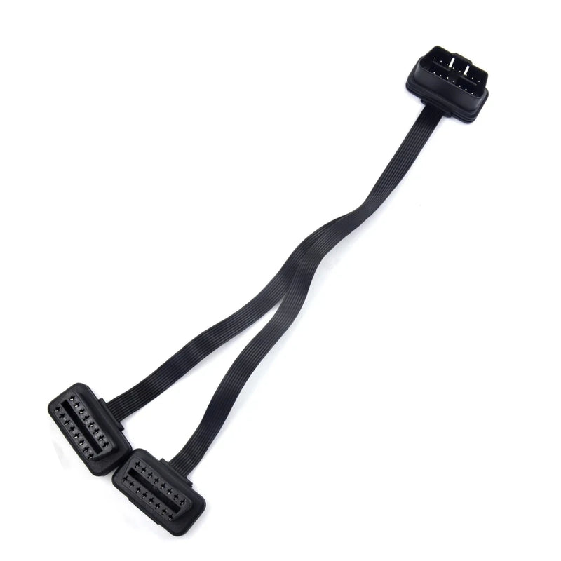 Flat+Thin 16Pin OBD2 Extender OBD2 16 Pin ELM327 Male To Dual Female Y Splitter Elbow OBDII Extension Connector Cable