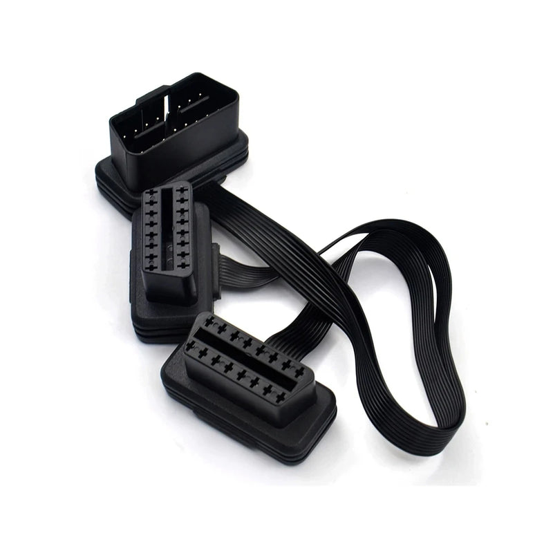 Flat+Thin 16Pin OBD2 Extender OBD2 16 Pin ELM327 Male To Dual Female Y Splitter Elbow OBDII Extension Connector Cable