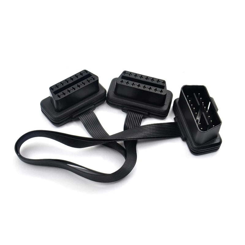 Flat+Thin 16Pin OBD2 Extender OBD2 16 Pin ELM327 Male To Dual Female Y Splitter Elbow OBDII Extension Connector Cable