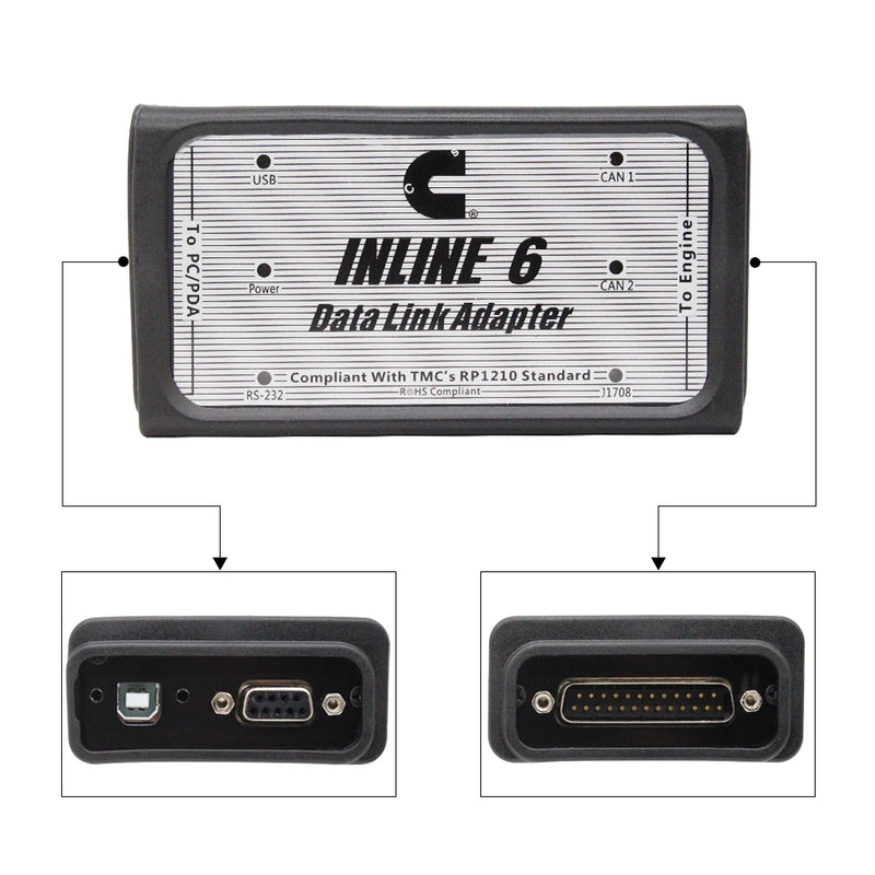 For C- ummins INLINE 6 Data Link Adapter Heavy Duty Truck Diagnostic Tool Cummins Insite V7.62 Or V8.7 Pro INLINE6 OBD2 Scanner