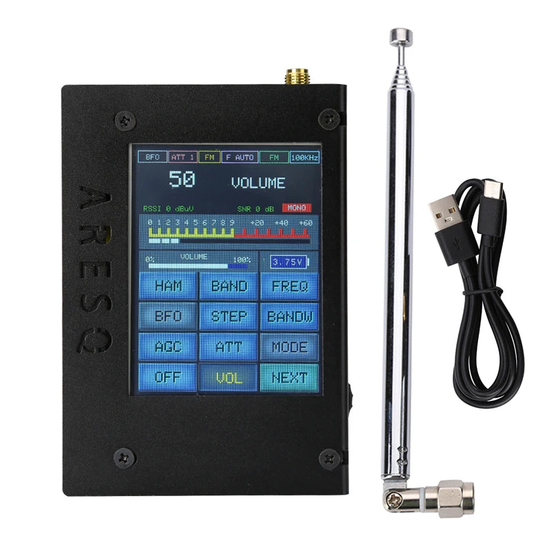 HAMGEEK ARESQ AQ1 Mini Full Band Radio Receiver FM AM LW MW SW-SSB DSP LSB Si4732 with 2.8" Touch Screen + Battery Antenna