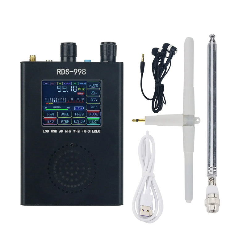 HAMGEEK RDS-998 FM MW LW SW SSB Radio Receiver USB LSB BFO Ham Radio Receiver Color Touch Screen with Medium wave antenna