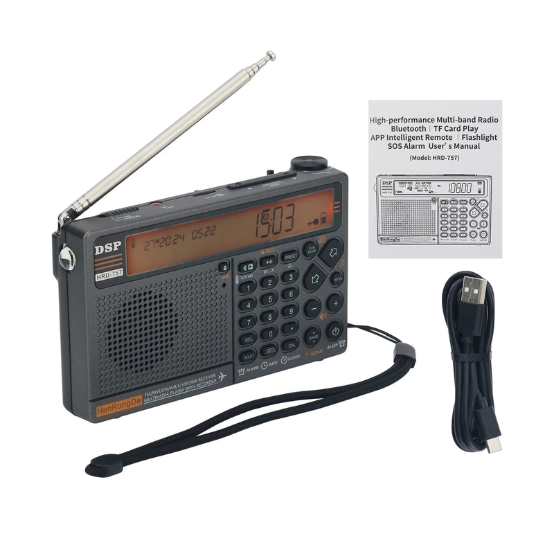 HamGeek HRD-757 Backlight High Performance Multi-band Radio AM/FM/SW APP Smart Remote Control Bluetooth SOS Alarming