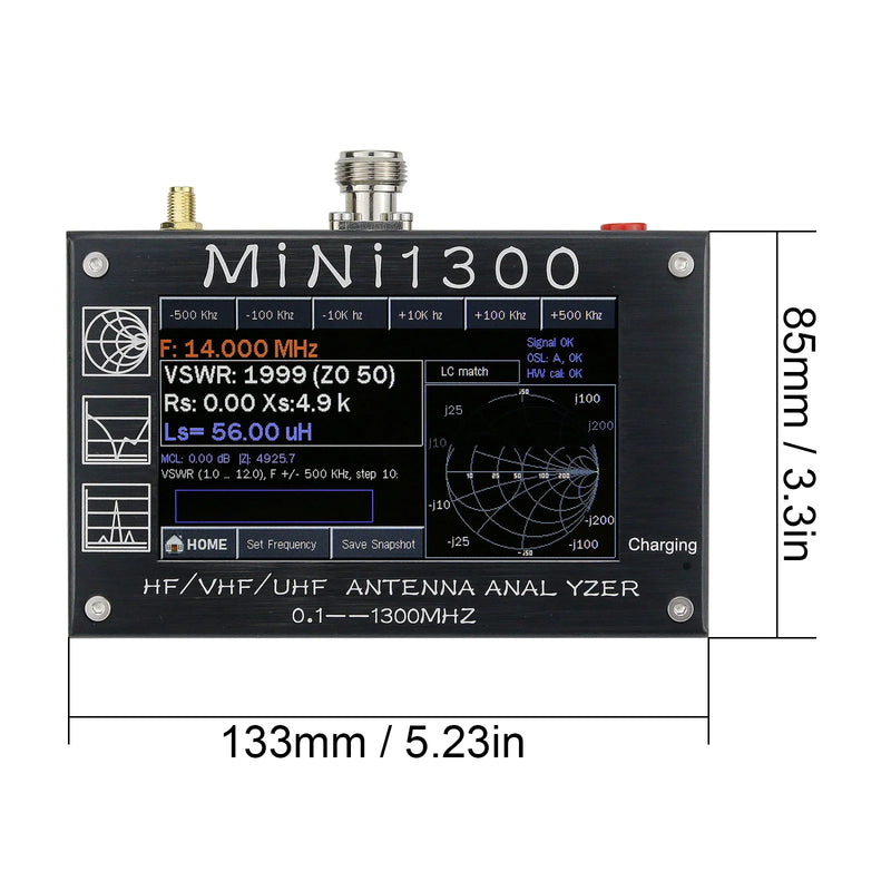 HamGeek Mini1300 0.1-1300MHz HF/VHF/UHF Antenna Analyzer with 4.3" Touch Screen Aluminum Alloy Shell