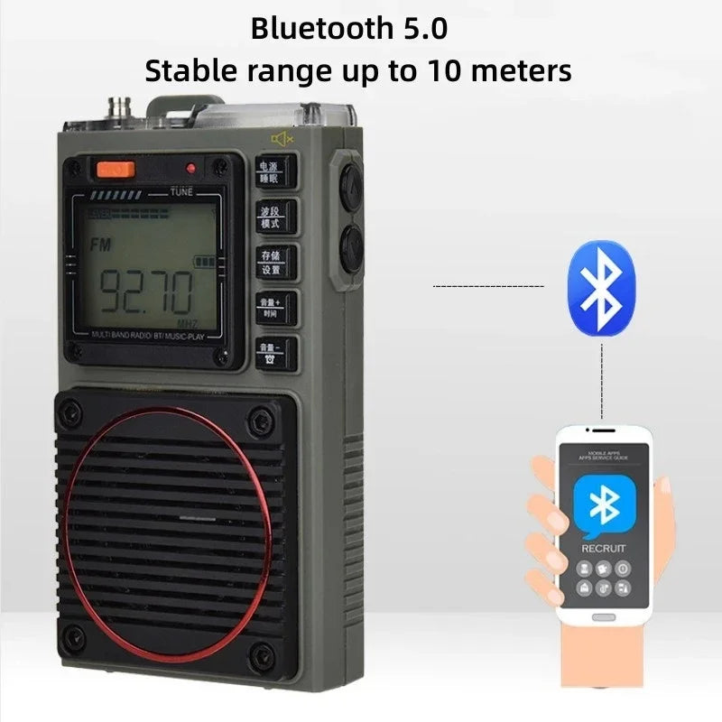 HanRongDa HRD-787 AM/FM/SW/WB Full Band Radio, Support Mobile Phone APP Remote Control , Mini Bluetooth TF Card Player