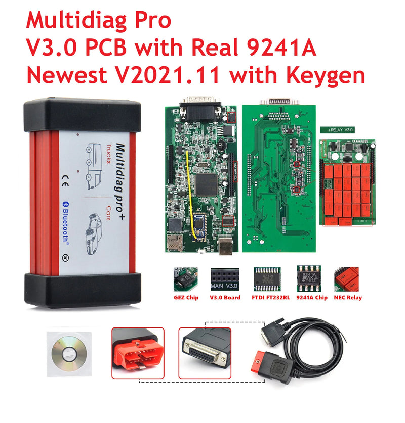 High Quality 9241A Chip Multidiag Pro with Bluetooth V2021.11 with Keygen for Car Truck TCS OBD2 Scanner