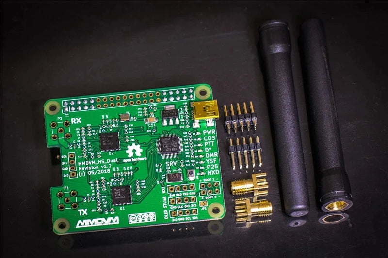 MMDVM_HS_Dual_Hat Duplex MMDVM Hotspot  UHF/VHF P25 DMR YSF NXDN Pi  + OLED solded on board + Antenna