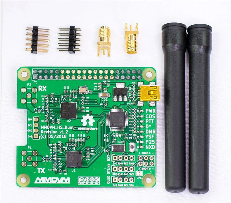 MMDVM_HS_Dual_Hat Duplex MMDVM Hotspot  UHF/VHF P25 DMR YSF NXDN Pi  + OLED solded on board + Antenna