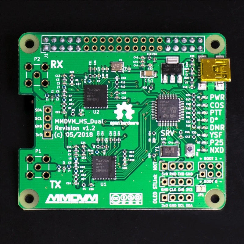 MMDVM_HS_Dual_Hat Duplex MMDVM Hotspot  UHF/VHF P25 DMR YSF NXDN Pi  + OLED solded on board + Antenna