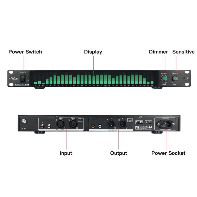 Original Taiwan BDS PP-31 Blue/Green/White Digital Audio Spectrum Analyzer Display 1U Music Spectrum VU Meter 31 Segments