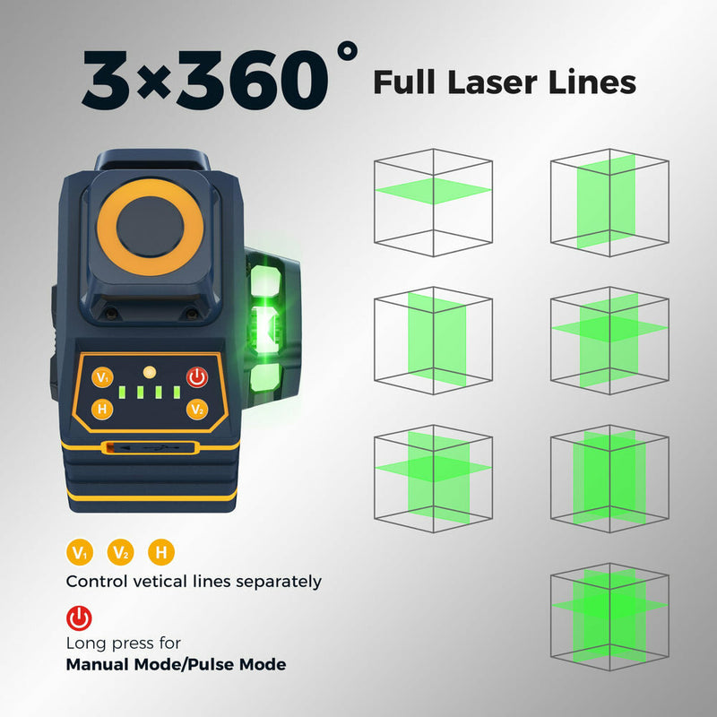 EU US Direct CIGMAN 3x360° CM-701/CM-701SE Self Leveling Line Laser Level Cross Line for Wall Hanging Picture Frame Leveling, Rechargeable Battery, Remote Control & Magnetic Bracket Included, 100ft Working Distance CM-701/CM-701SE