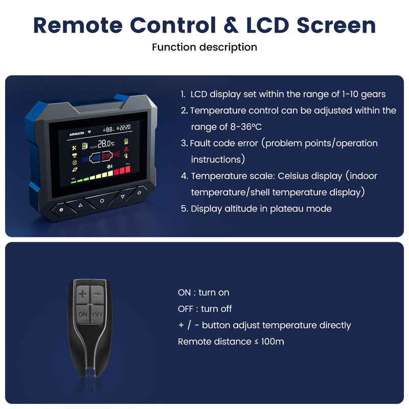 Hcalory Air Diesel Heater Parking Heater bluetooth 8KW 12V LCD Remote Control for Bus