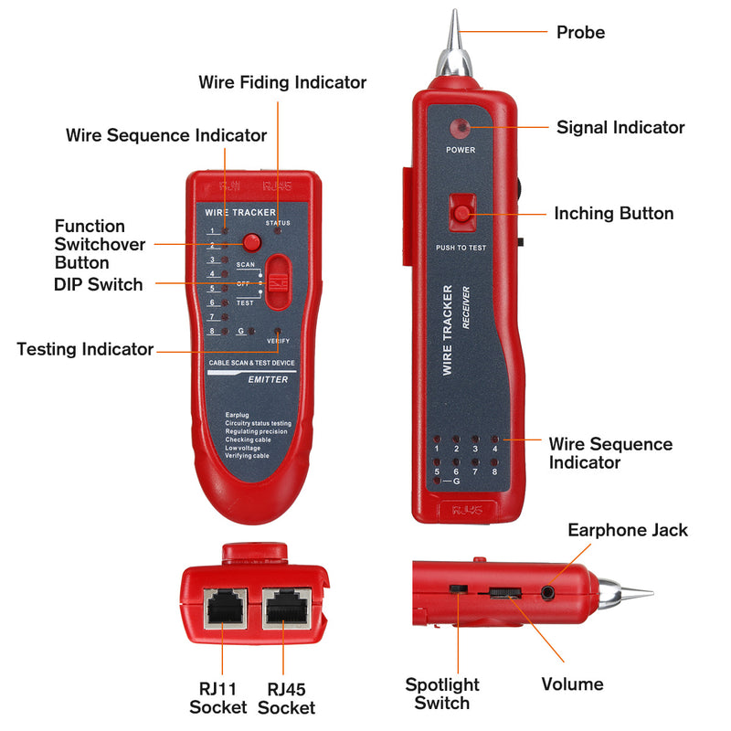 Telephone Network Cable Wire Line LAN Cable RJ45 Tracker Toner Tracer Tester