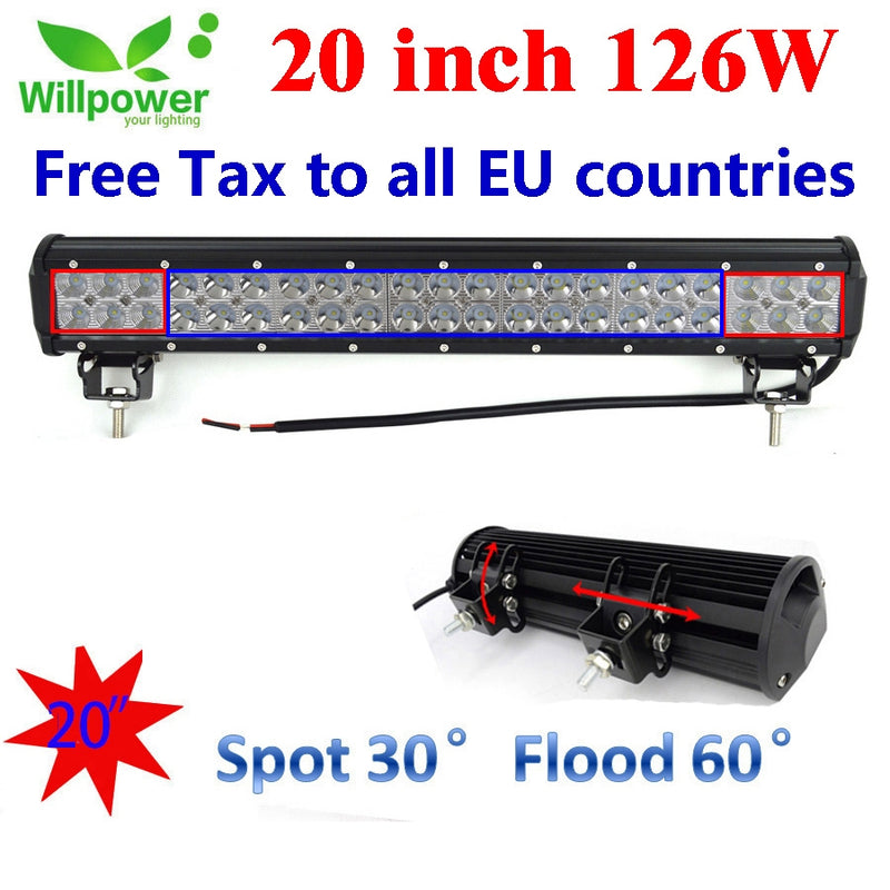 LED Light Bar 20 Inch 126W LED Work Light Spot Flood Combo Led Bar Off Road Lights Driving Lights Led Fog Light for Jeep Boat 4WD Off-road SUV UTV ATV Car 12V 24V 6500K