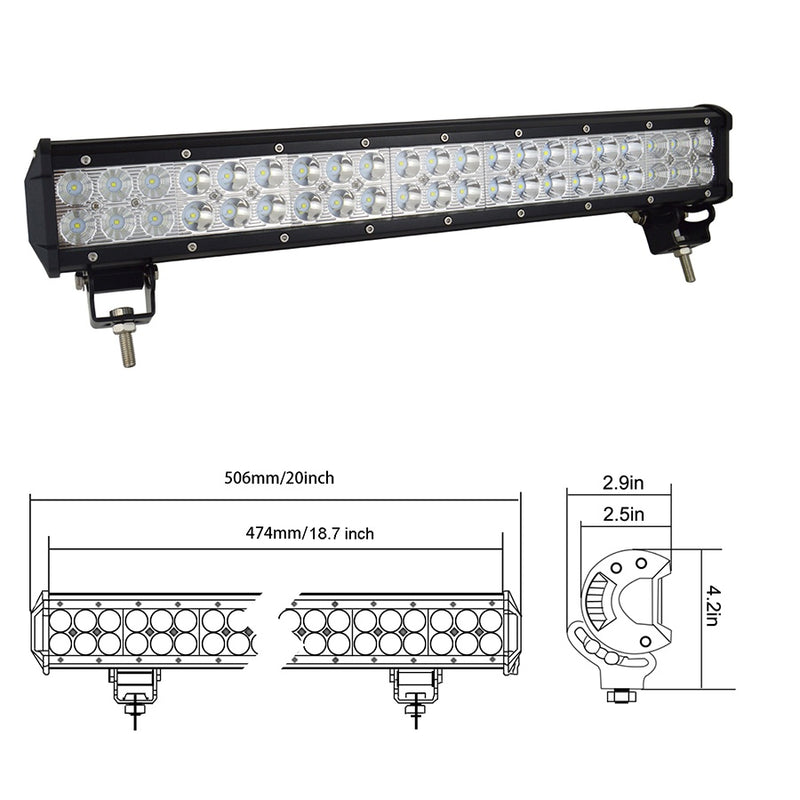 LED Light Bar 20 Inch 126W LED Work Light Spot Flood Combo Led Bar Off Road Lights Driving Lights Led Fog Light for Jeep Boat 4WD Off-road SUV UTV ATV Car 12V 24V 6500K