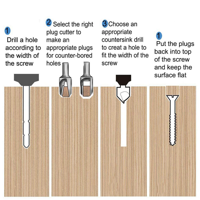 Drillpro 23Pcs Woodworking Chamfer Countersink Drill Bit Set 6Pcs 1/4 Inch Hexagon 5 Flute 90 Degree Countersink Drill Bits 7Pcs Three Pointed Countersink Drill Bit 8Pcs Wood Plug Cutter and Automatic