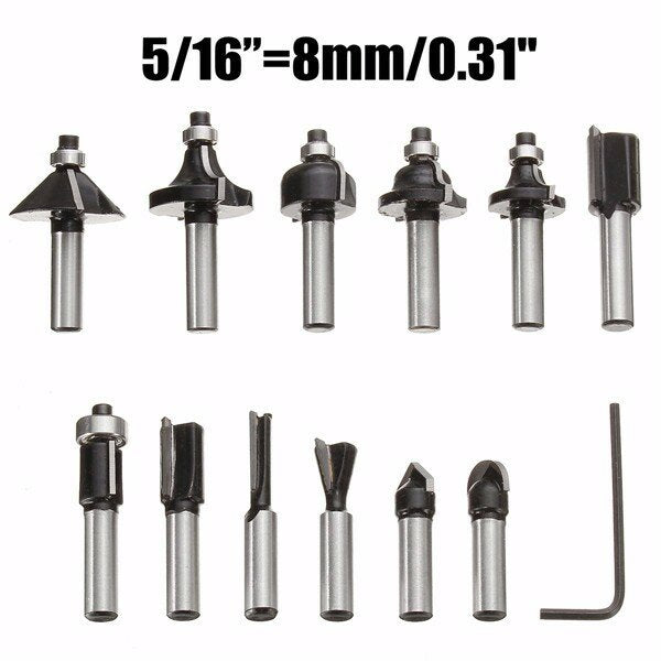 12pcs Wood Working Router Bit Cutter Tungsten Carbide Rotary Tool Set