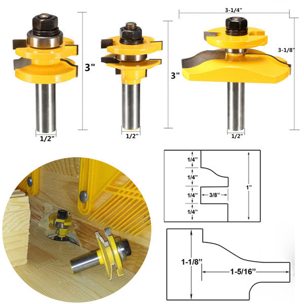 Drillpro RB19 3pcs 1/2 Inch Shank Router Bit Set Wood Working Tool