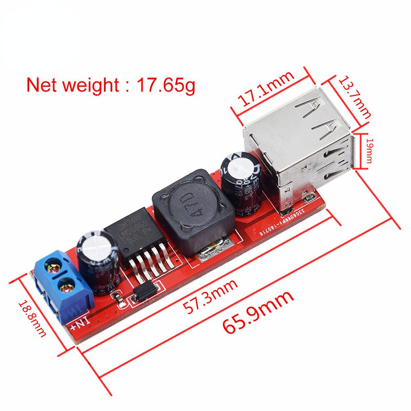 DC 6V-40V To 5V 3A Double USB Charge DC-DC Step-down Converter Module for Vehicle Charger LM2596 Dual USB