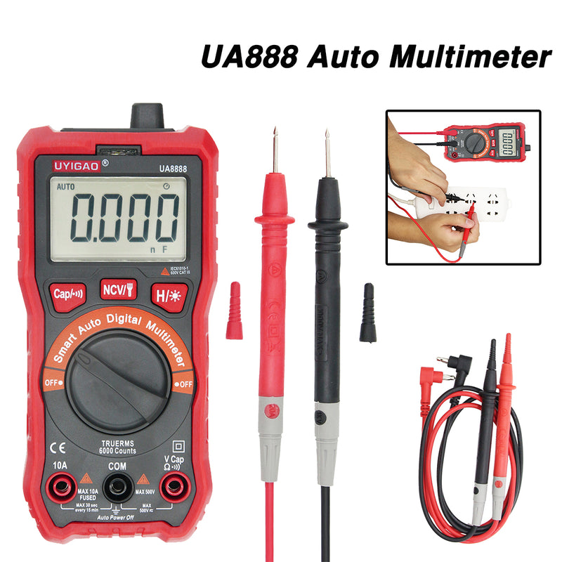 UNICAO UA888 Digital Auto Meters Multimeter Handheld Tester AC/DC/Resistanc/NCV