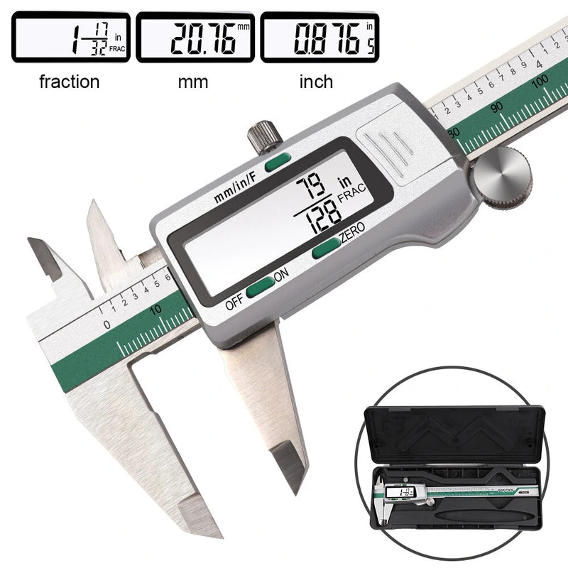 Digital Stainless Steel Caliper 150mm 6 Inches Inch/Metric/Fractions Conversion 0.01mm Resolution with Box