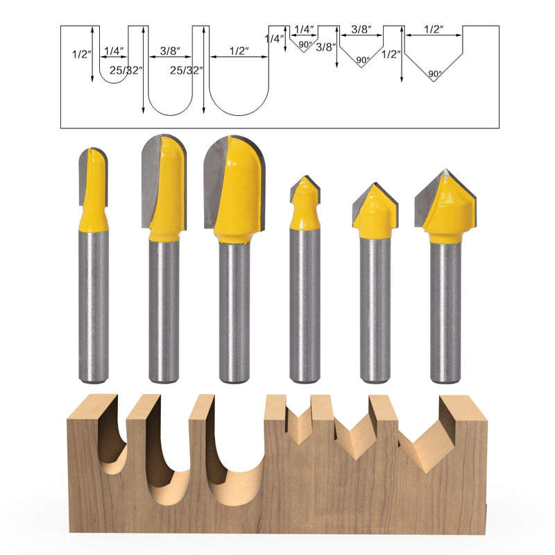 6mm Shank Router Bits Set Core Box Bit rounf nose bit 90 Degree V-Groove Bit For Woodworking Tools