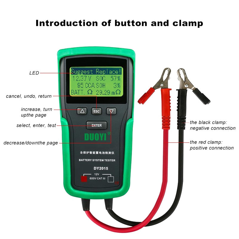 DUOYI DY2015 12V Car Battery System Tester Capacity Maximum Electronic load Battery Cranking Charge Test Digital Diagnostic Tool