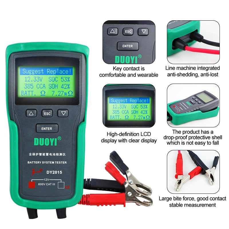 DUOYI DY2015 12V Car Battery System Tester Capacity Maximum Electronic load Battery Cranking Charge Test Digital Diagnostic Tool