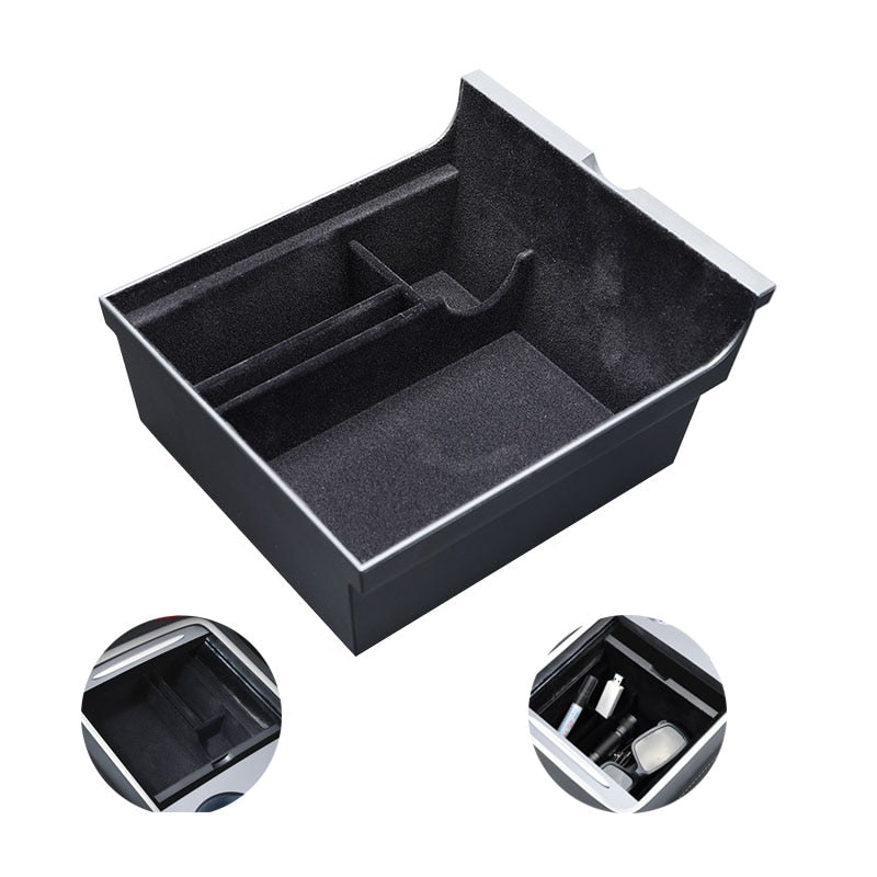 Car Central Armrest Storage Box For Tesla Model 3 2021 Accessories Center Console Flocking Organizer Containers Car Interior