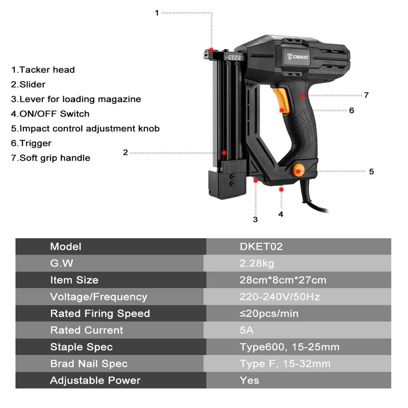 DEKO DKET02  Electric Tacker and Stapler Furniture Staple Gun for Frame with Staples & Woodworking Tool,Nail gun