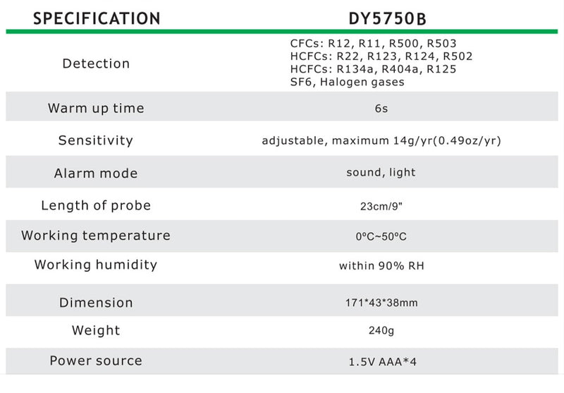 DUOYI DY5750B Refrigeration Gas Leak Detector Automotive Car Air Conditioning Freon Electronic Halogen Leak Detection Test Tools