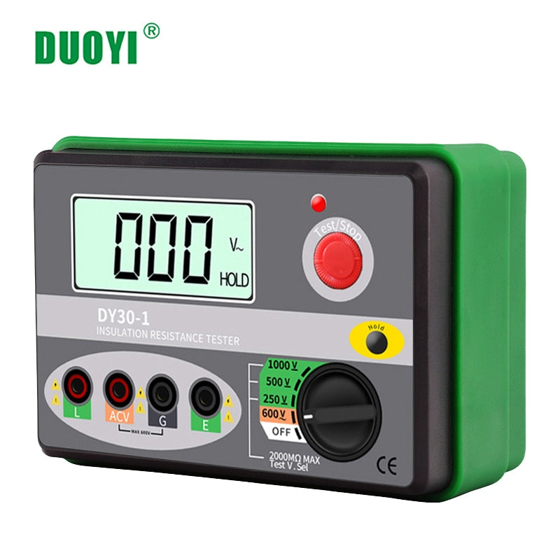 DUOYI DY30-1 Digital Insulation Resistance Tester Meter 2000M 0hm 250V 500V 1000V Megohmmeter Voltmeter Car Circuit Test Repair