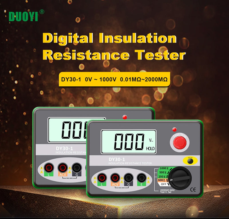 DUOYI DY30-1 Digital Insulation Resistance Tester Meter 2000M 0hm 250V 500V 1000V Megohmmeter Voltmeter Car Circuit Test Repair