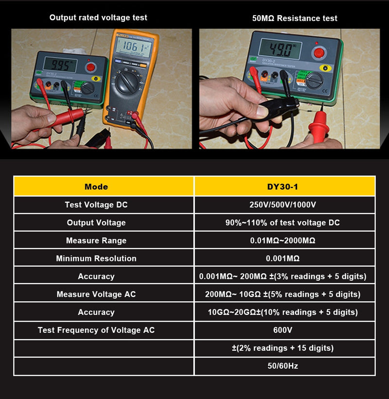 DUOYI DY30-1 Digital Insulation Resistance Tester Meter 2000M 0hm 250V 500V 1000V Megohmmeter Voltmeter Car Circuit Test Repair