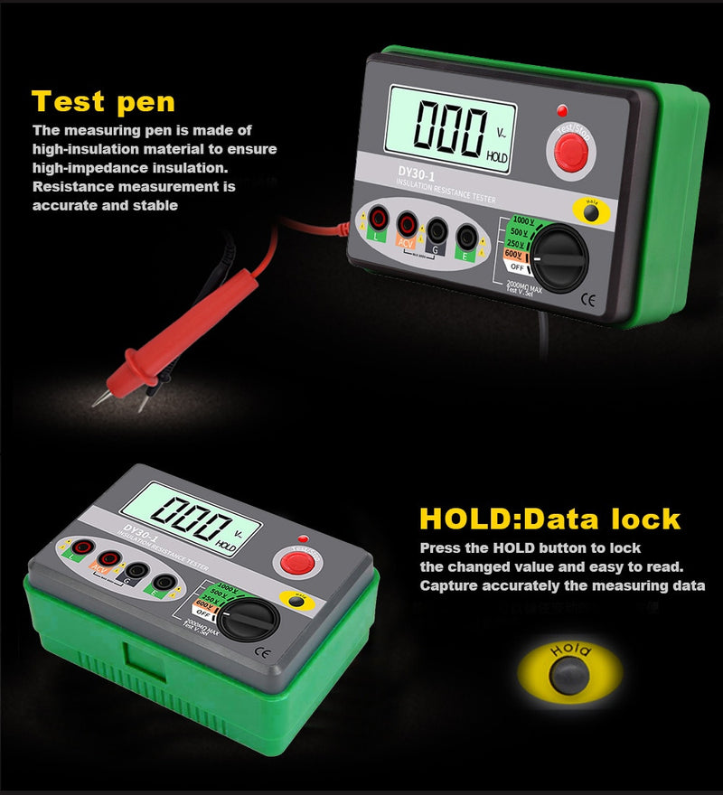 DUOYI DY30-1 Digital Insulation Resistance Tester Meter 2000M 0hm 250V 500V 1000V Megohmmeter Voltmeter Car Circuit Test Repair