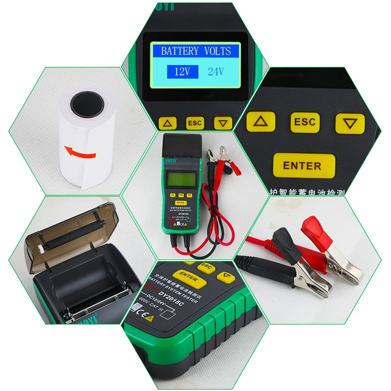 DUOYI DY2015C Car Battery Tester 12V 24V Lead-acid Analyzer Auto CCA 100-1700 SOH Integrated Printer Portable Measurement Unit